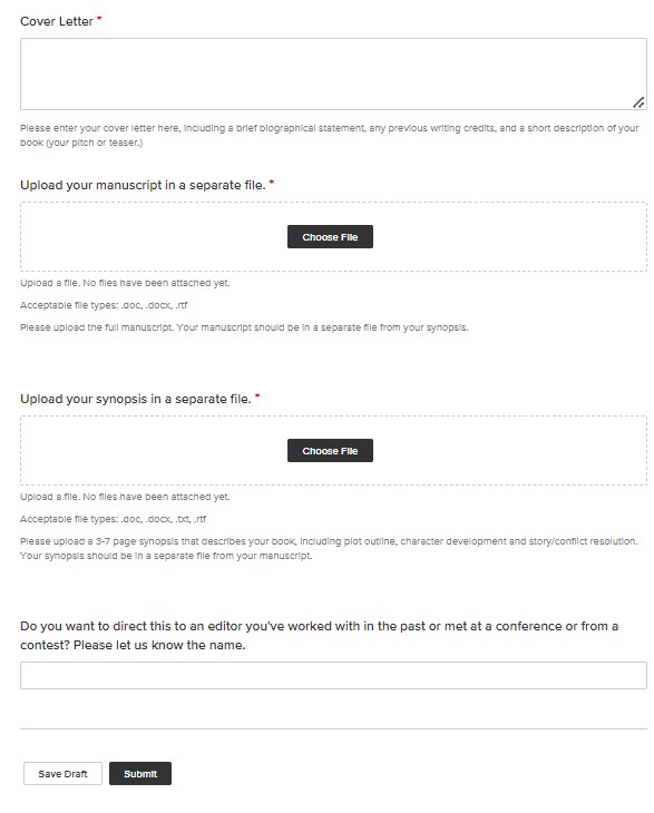 Screen capture of submission form for uploading your materials