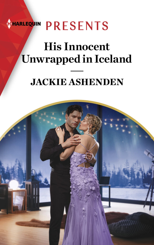 Book cover for His Innocent Unwrapped in Iceland. An elegantly dressed couple dances in a starlit room.