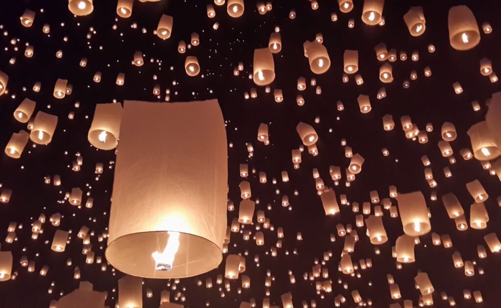 A Diwali lantern festival at night