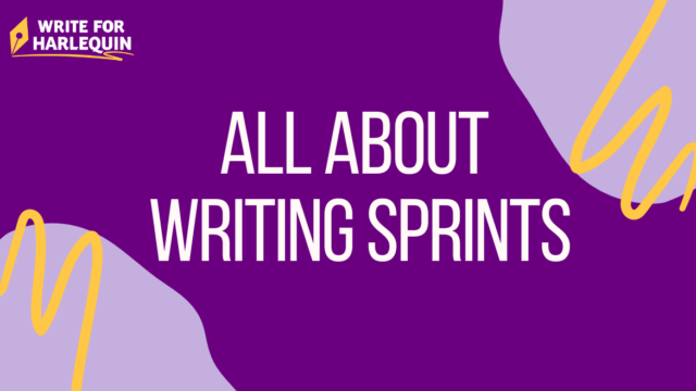 A purple and yellow graphic background which reads All About Writing Sprints