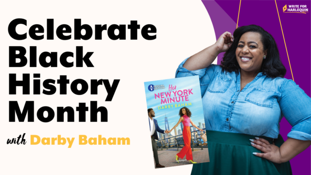 A white and purple graphic reads Celebrate Black History Month with Darby Baham. On the right is an photo of author Darby Baham with her book cover.