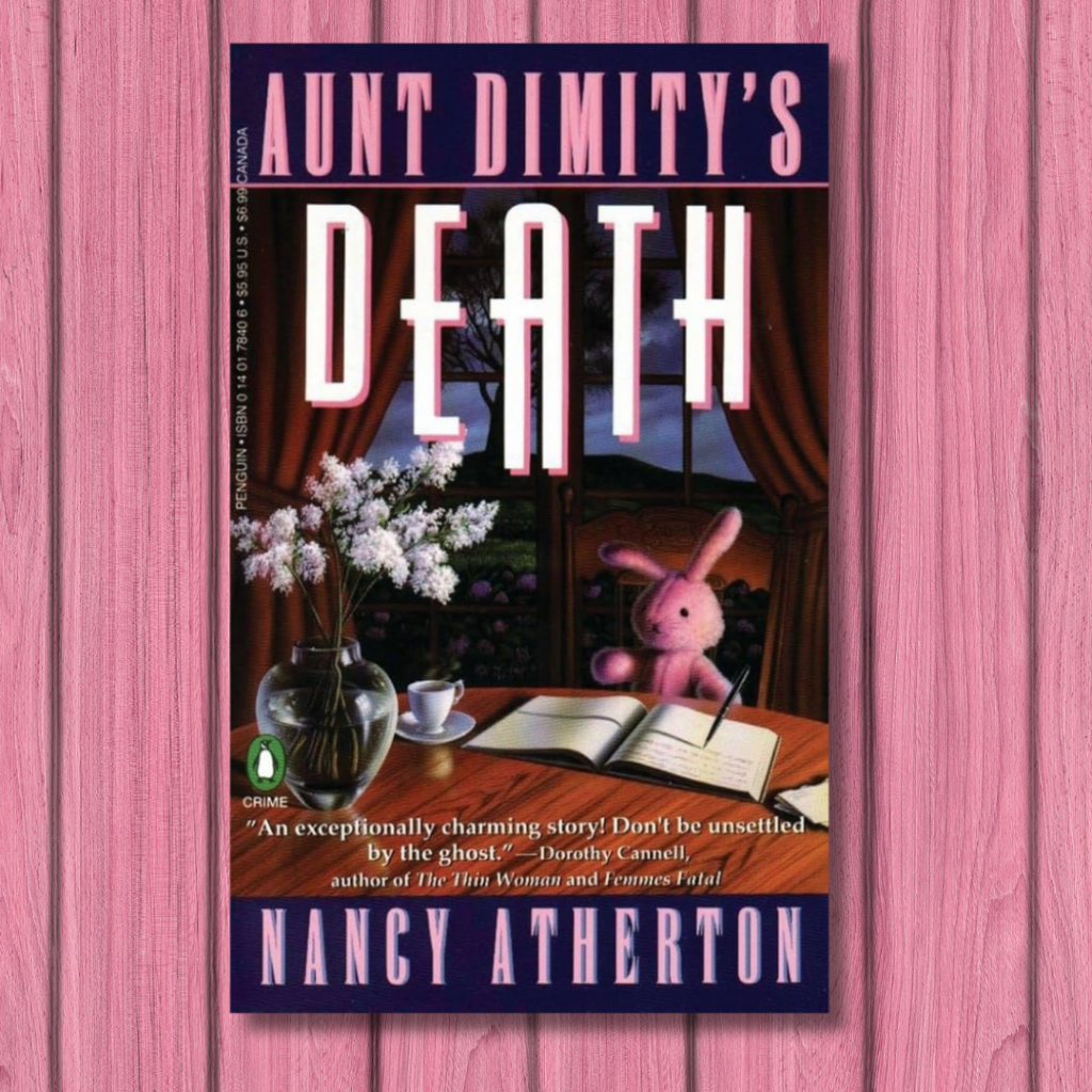 Cover image for Nancy Atherton's Aunt Dimity's Death on a background of pink wood flooring