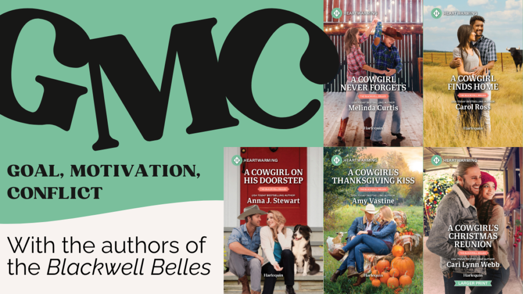 Bold green and white graphic with 5 cover images on the right side.  It reads GMC with the authors of the blackwell belles