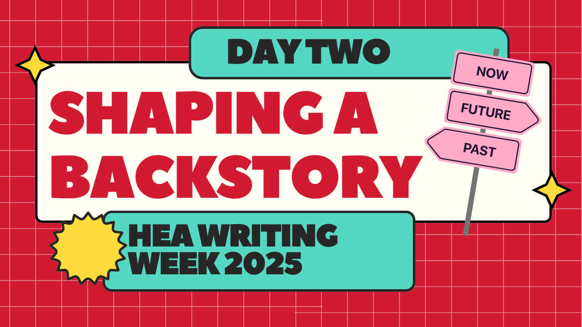 Red and blue blog cover which reads Day Two: Shaping a Backstory