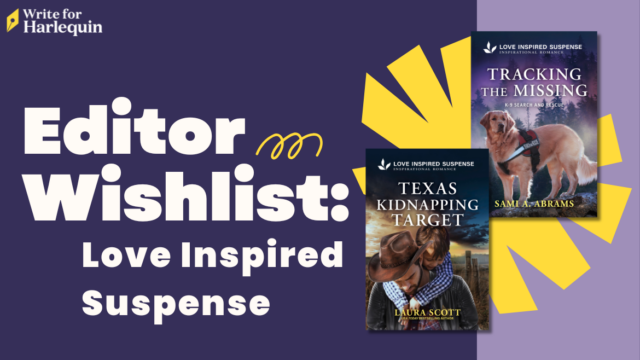 A duo-tone purple graphic reading Editor Wishlist: Love Inspired Suspense with 2 book covers on the right side