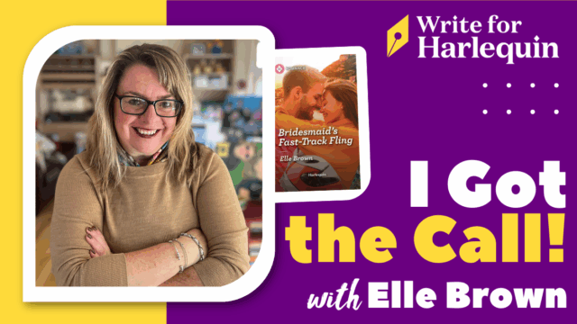 A purple and yellow graphic featuring an author photo and book cover