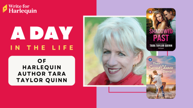 A pink and purple blog cover reading A Day in the Life of Harlequin Author Tara Taylor Quinn