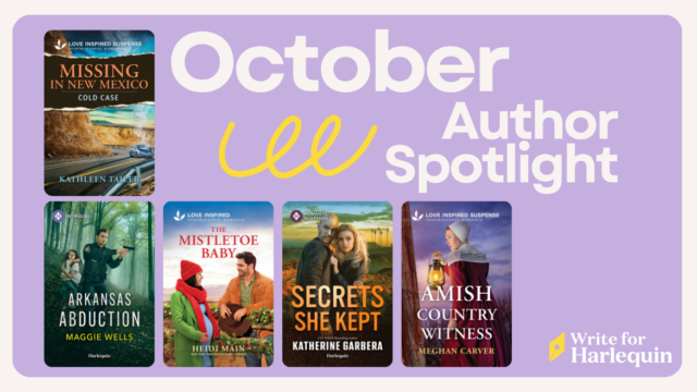 A light purple graphic with 5 book covers reads October Author Spotlight